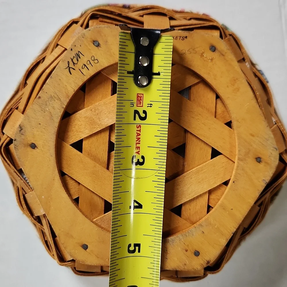 1998 Longaberger Hexagonal Basket With Flowered Liner and Plastic Insert
